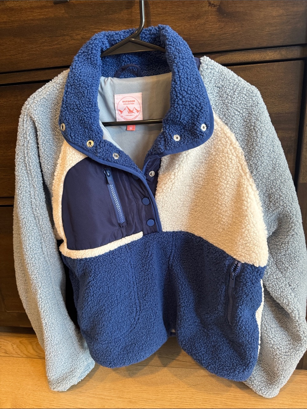 Cozy Colorblock Sherpa Pullover Jacket - Blue/Light Blue/Cream